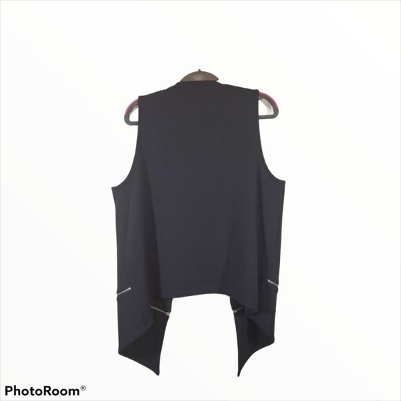 Melissa Paige Handkerchief Hem Edgy Punk Classic Open Front Zipper Accent Vest - Picture 2 of 6